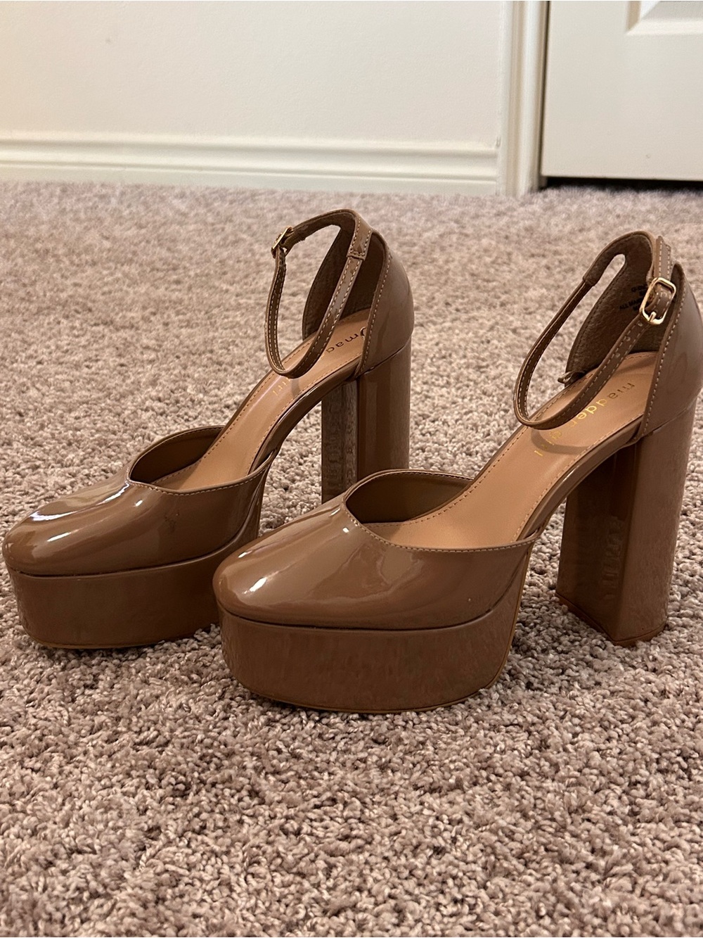 Madden Girl Patent Platform Block Heels in Brown